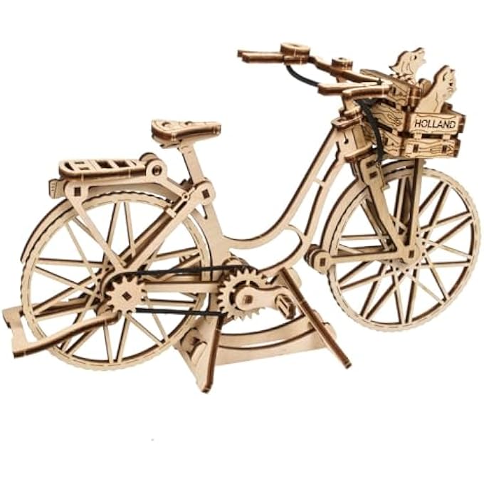 DUTCH BICYCLE 3D PUZZLE - WOODEN MODEL KITS FOR ADULTS TO BUILD AMSTERDAM BIKE - WORLD CITIES COLLECTION BUILDING SET WITH CHAIN DRIVE - 3D WOODEN PUZZLES FOR ADULTS FOR CHRISTMAS - Image 1